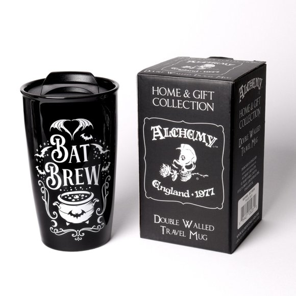Alchemy Gothic "Bat Brew" Hot/Cold Travel Coffee Mug Ceramic New in Box NIB - Picture 2 of 2